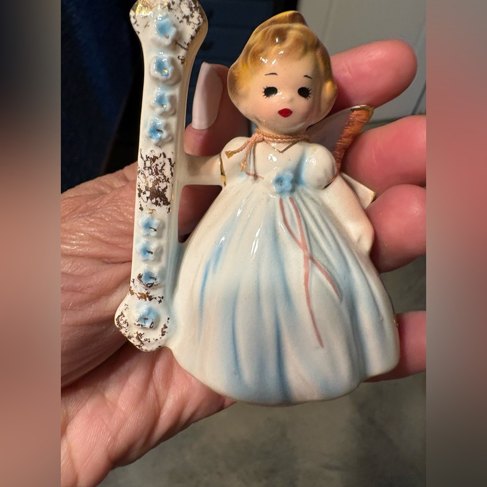 Vintage Ceramic Angel Figurine with Blue Dress